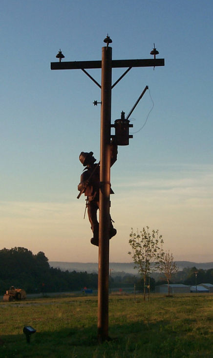 Photo of the Black River Electric Cooperative lineman statue at Fredericktown, Missouri.